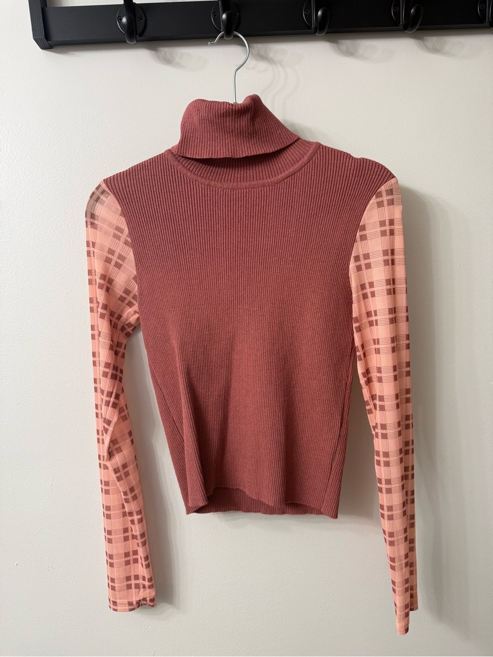 Pink Turtleneck Mixed-Media Sweater